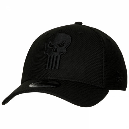 The Punisher Symbol Black on Black New Era 39Thirty Fitted Hat